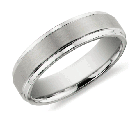Brushed and Polished Comfort Fit Wedding Men's Ring in White Tungsten Carbide