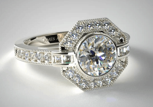 ART DECO INSPIRED OCTAGONAL HALO ENGAGEMENT RING