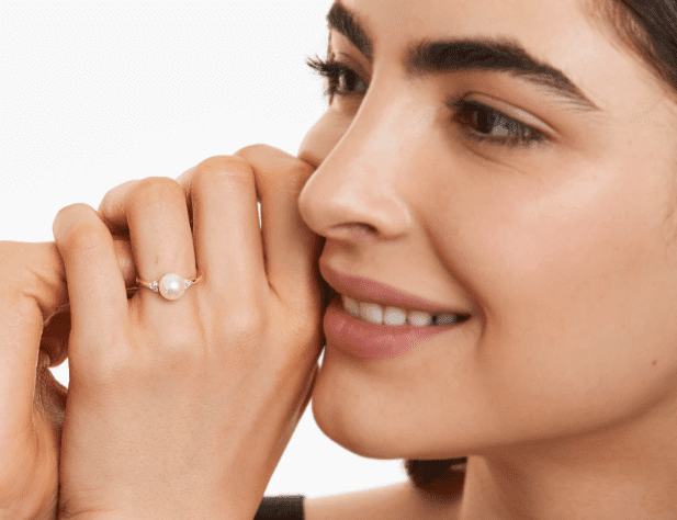 Freshwater Pearl And Diamond Trio Ring