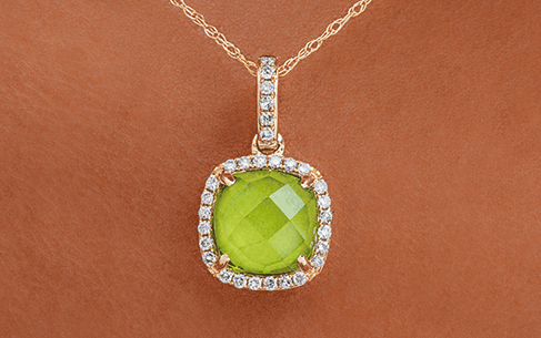 Cushion Halo Peridot And Diamond Necklace