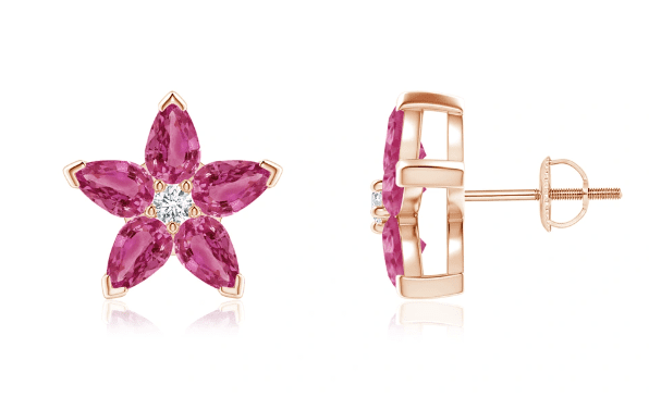 Pear shape pink sapphires forming flower studs