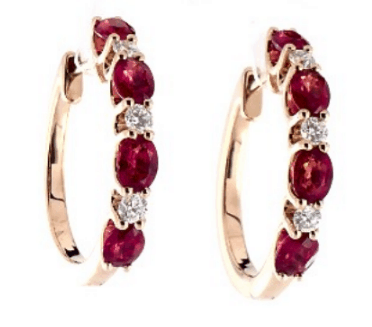 Ruby and Round Diamond Hoop Earrings