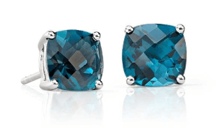 Blue Topaz Cushion Push Present Earrings
