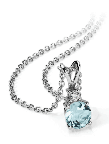18k White Gold Aquamarine and Diamond Solitaire Pendant