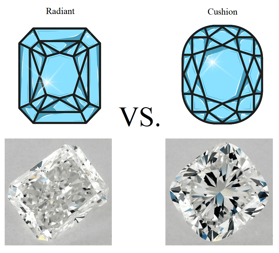 radiant diamond vs. cushion cut diamond scheme