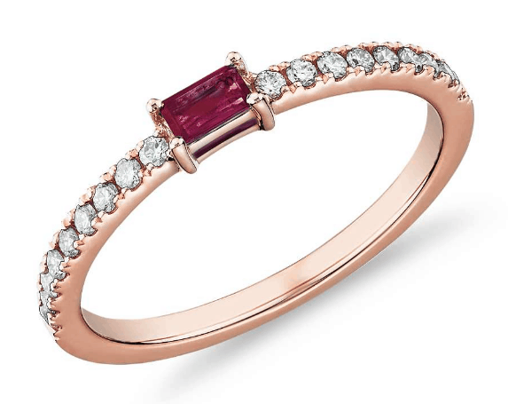 Baguette Ruby and Diamond Pavé Ring