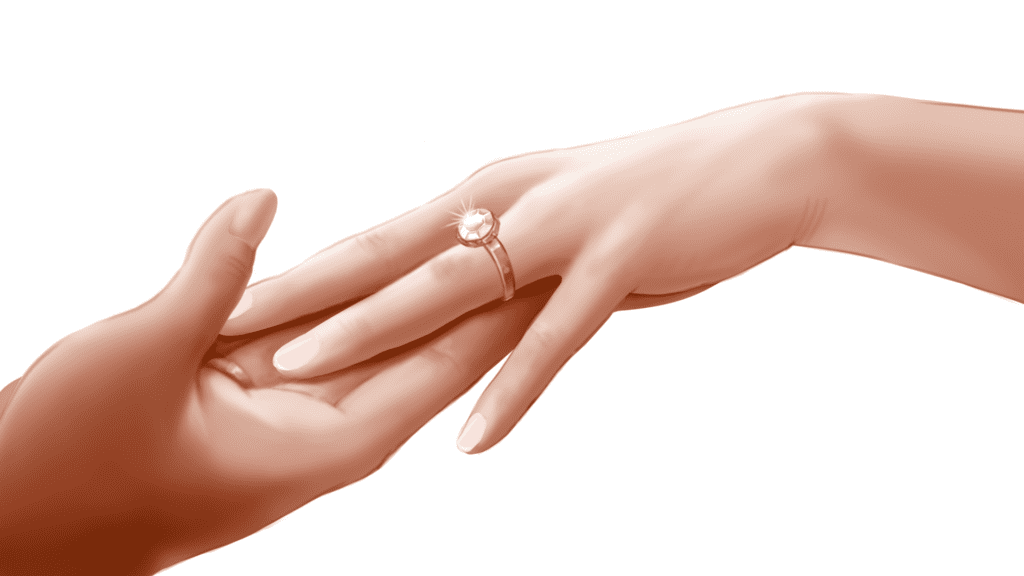 Same sex hands with engagement ring