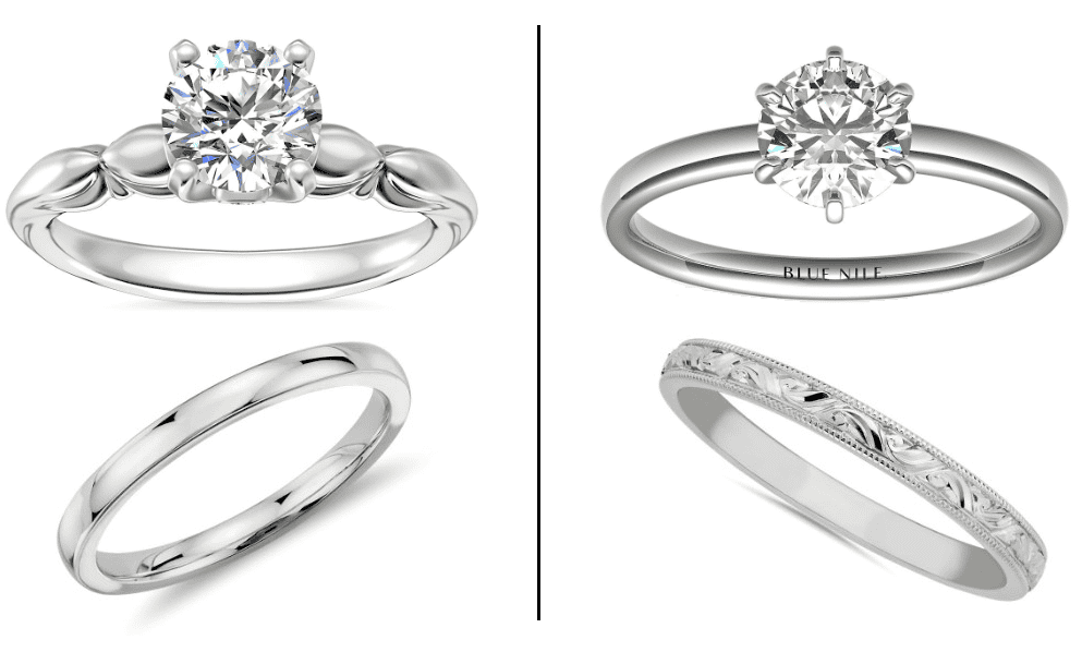 Combining different textures for a wedding ring set