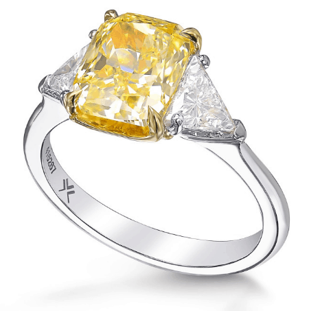 Yellow Cushion 3 Stone Trillion Diamond Ring