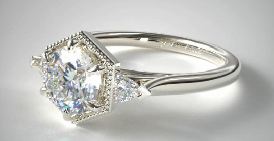 Hexagonal Trillion Side Stone Diamond Engagement Ring
