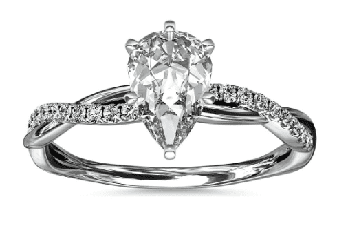 Petite Twist Ring Setting for a teardrop diamond