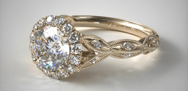 Milgrain Navette Halo Engagement Ring