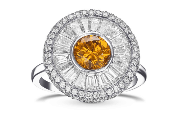 Round Fancy Deep Yellow Orange Diamond Halo Ring 