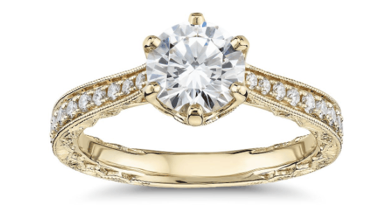 six-Prong Hand-Engraved Cathedral Ring